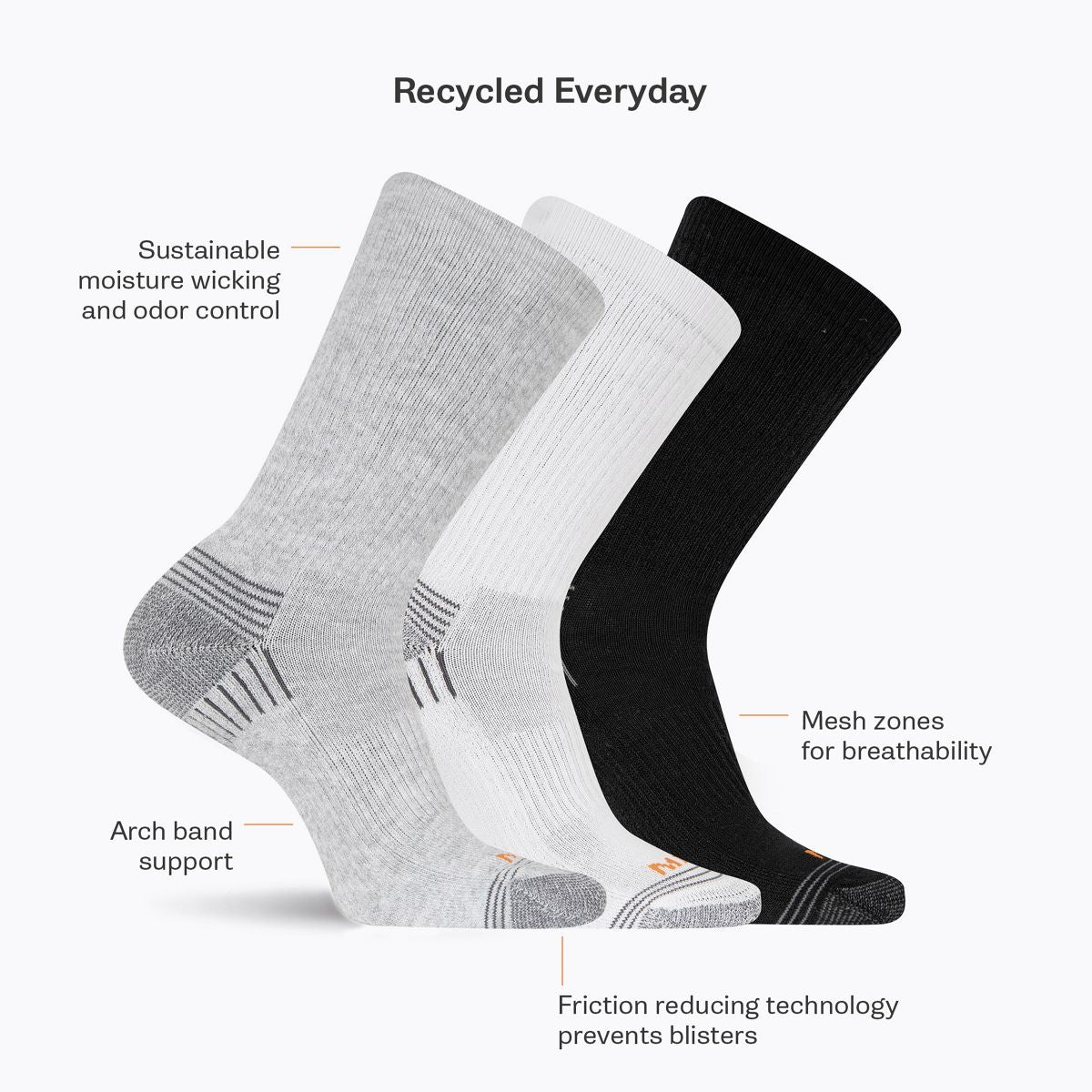 Recycled Everyday Crew Sock 3 Pack - Socks - Merrell For Sale